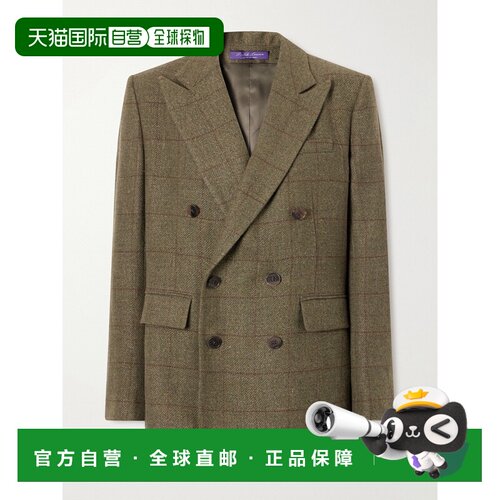 香港直邮ralph lauren 拉尔夫劳伦 女士 Ramona 双排扣窗格亚麻,