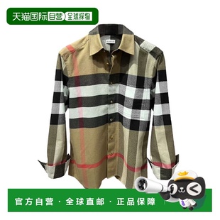 棕色拼色棉质格纹印花单排扣衬 男士 自营欧洲直邮Burberry 博柏丽