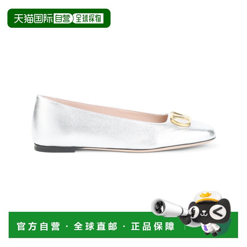 1h可退 香港直邮valentino 华伦天奴 女士 银色羔羊皮芭蕾平底鞋