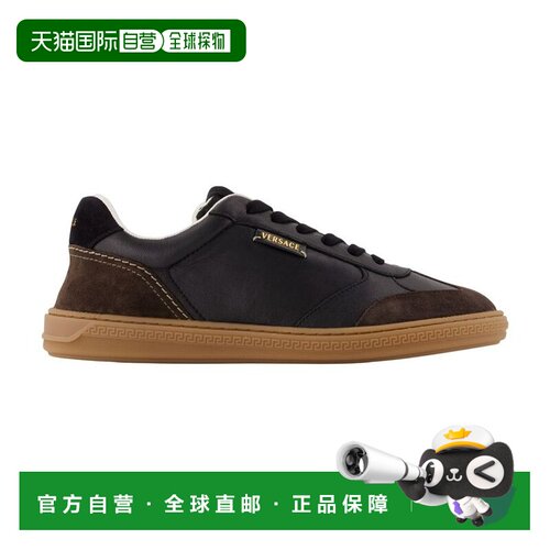 1h可退 香港直邮versace 范思哲 男士 皮质黑色运动鞋 10242051A1