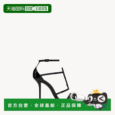 自营欧洲直邮YSL圣罗兰 CASSANDRA系列女士黑色小牛皮logo标识凉