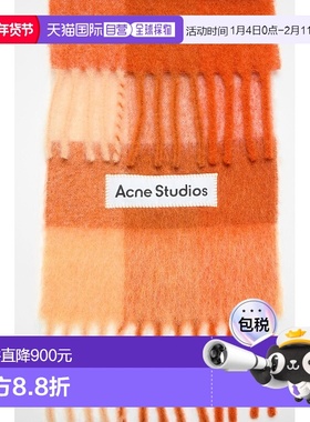 自营欧洲直邮Acne Studios FW25鲜艳橙色/白色/杏色羊驼毛格纹围