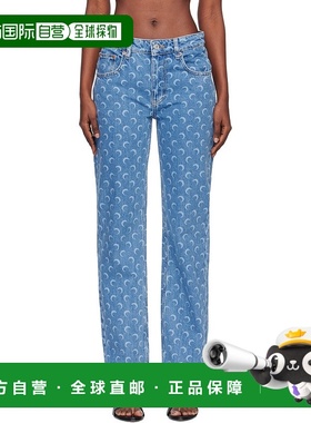 1h可退 香港直邮Marine Serre 女士 蓝色 Moon Laser Denim Strai