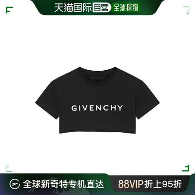 欧洲直邮Givenchy纪梵希24新款 女士黑色棉质印花宽大短款T恤