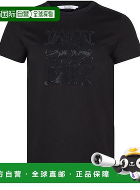 自营欧洲直邮MAXMARA麦丝玛拉 Giovane系列女士黑色棉字母印花图T