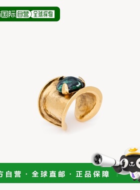 自营欧洲直邮YSL圣罗兰 女士深绿色/金色黄铜锤纹开口手镯