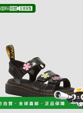 欧洲直邮DrMartens马丁大夫 Klaire儿童黑色亮片魔术贴绑带凉鞋