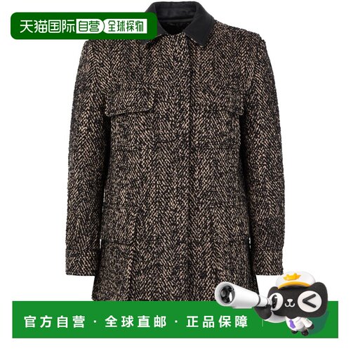 自营欧洲直邮MAX MARA Angio女士棕色羊毛人字纹短款大衣