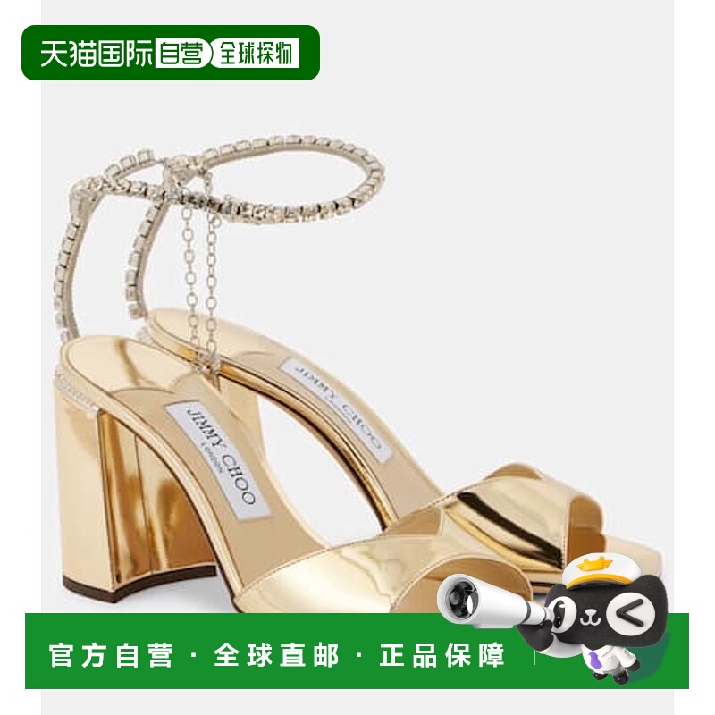 香港直邮Jimmy Choo 周仰杰 女士 Saeda 85 精饰金属感皮质凉鞋