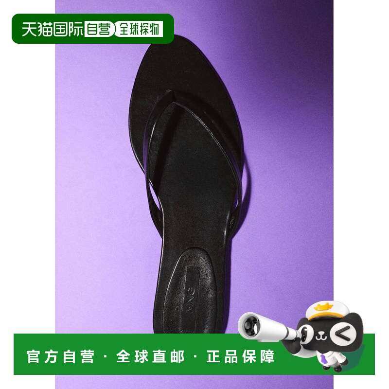 自营欧洲直邮MANGO 女士黑色羊皮绑带平底凉鞋图片