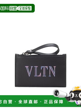 香港直邮Valentino 黑色logo印花拉链卡包 XY2P0540CWK华伦天奴