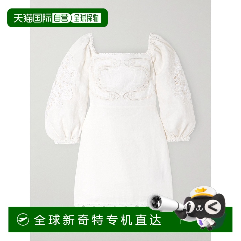 1h可退 香港直邮FARM RIO 女士 齿纹英格兰刺绣边亚麻迷你连衣裙