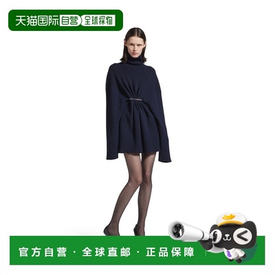 自营欧洲直邮Balenciaga巴黎世家 Pinched女士海军蓝棉褶皱短连衣