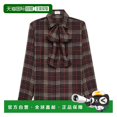 1h可退 香港直邮Saint Laurent CASSANDRE 格纹真丝绉布衬衫 8381