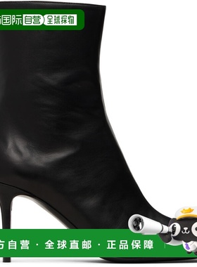 1h可退 香港直邮Courreges 女士 黑色 Square Toe Leather 踝靴 4