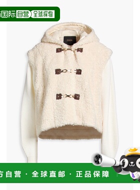 香港直邮Maje 女士 Teddy fleece-paneled 罗纹针织连帽夹克 MFPB