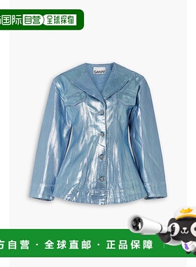 1h可退 香港直邮GANNI 甘尼 女士 金属感涂层牛仔西装外套 J13656