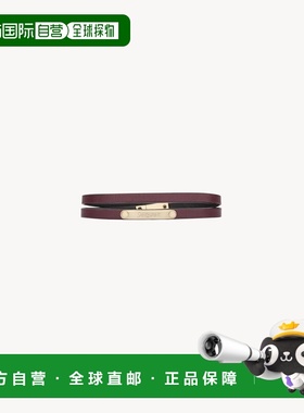 自营欧洲直邮YSL圣罗兰 女士深红色/浅青铜色羊羔皮logo铭牌手链