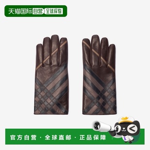 自营欧洲直邮Burberry博柏利 女士松露棕羔羊皮格纹手套