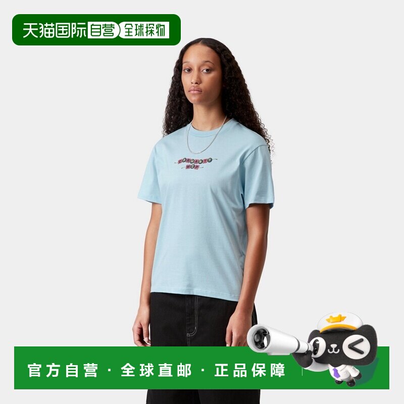 自营欧洲直邮Carhartt WIP ABC女士浅蓝色有机棉印花短袖T恤图片