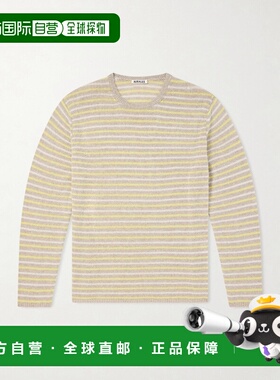 香港直邮AURALEE 男士 夏装条纹羊绒毛衣 A26SP01CKBEIGE×YELLOW