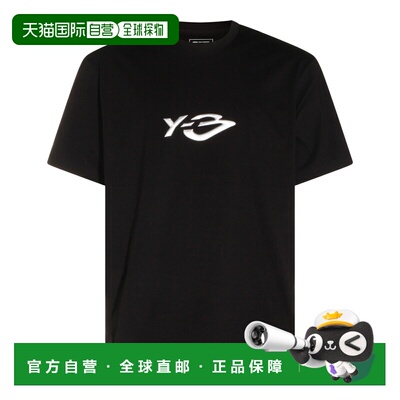 1h可退 香港直邮Y-3 男士 LIQUID 黑色棉质徽标T恤 KQ8579