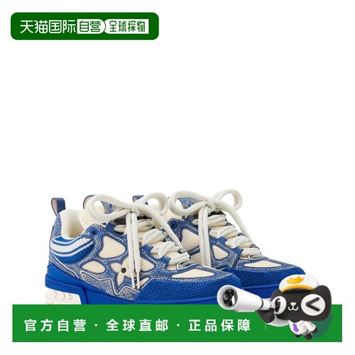 自营欧洲直邮LV路易威登 男士蓝色皮革花朵老花男鞋板鞋运动鞋