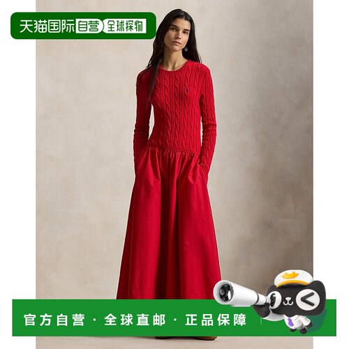 自营欧洲直邮Ralph Lauren拉夫劳伦 女士红色棉质扭纹连衣裙