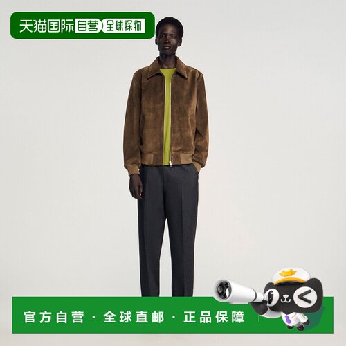 自营欧洲直邮Sandro桑德罗 男士灰褐色棉质拉链立领长袖夹克
