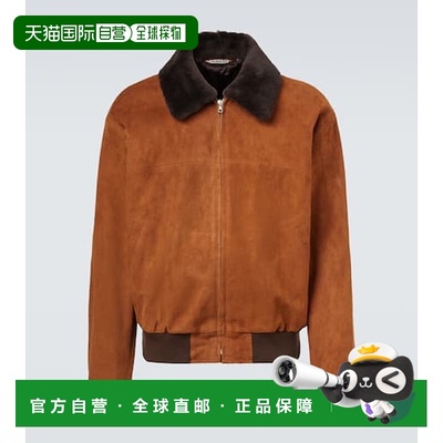 1h可退 香港直邮AURALEE 男士 皮毛饰边绒面革宽身束腰夹克