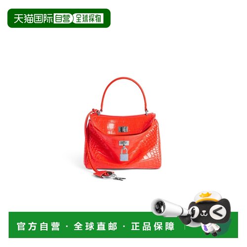 自营欧洲直邮Balenciaga巴黎世家 Rodeo女士亮橙色鳄鱼纹迷你手提