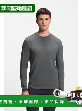 自营欧洲直邮Hugo Boss 男士灰色棉圆领长袖T恤