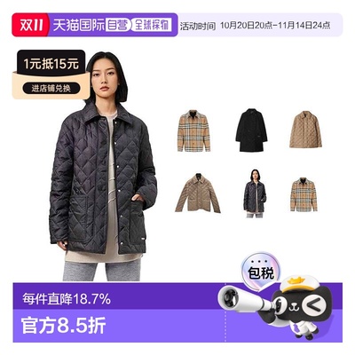 自营欧洲直邮BURBERRY博柏利舒适日常单排扣翻领棉服外套