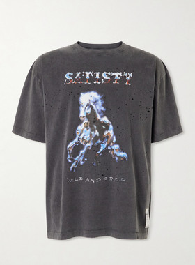 香港直邮Satisfy 男士 MothTech™ 徽标印花磨破有机棉针织T恤 110