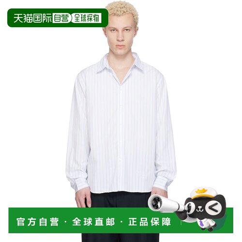 香港直邮MAISON KITSUNE 男士 白色 & 蓝色 Striped Casual 衬衫