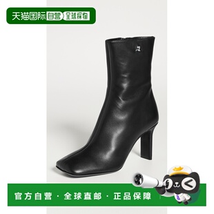 1h可退 香港直邮Courreges 女士 80mm 方头软羊皮短靴 black黑色