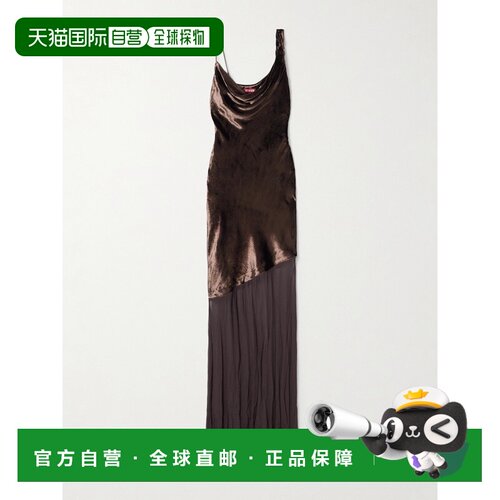 1h可退Staud 女士 Beaton 垂褶天鹅绒雪纺睡裙 R25R2109VTDKCH连