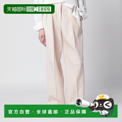 香港直邮Jil Sander 吉尔 桑达 女士 米白色羊毛华达呢裤子 J01KA
