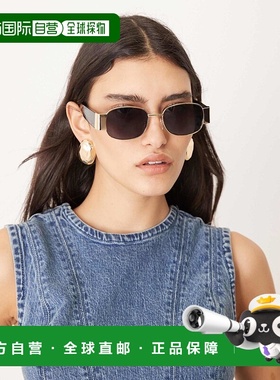 1h可退 香港直邮ASOS 女士 设计圆形金属宽镜腿烟灰色镜片太阳眼