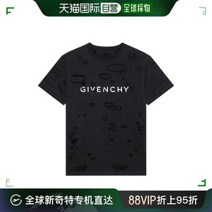 黑色纯棉破洞效果带徽标大板型T恤 欧洲直邮Givenchy纪梵希 男士