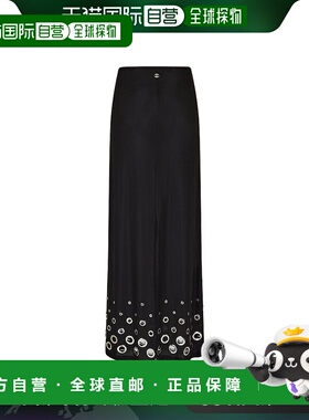 1h可退 香港直邮Rabanne 女士 打孔铜氨纤维长款半身裙 black黑色