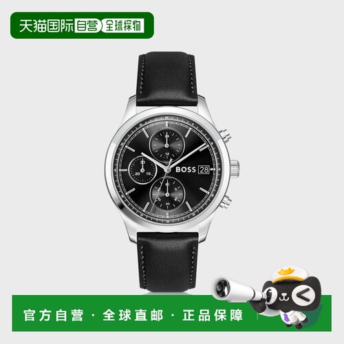 自营欧洲直邮HUGO BOSS雨果 Stratus男士黑色不锈钢皮革计时腕表