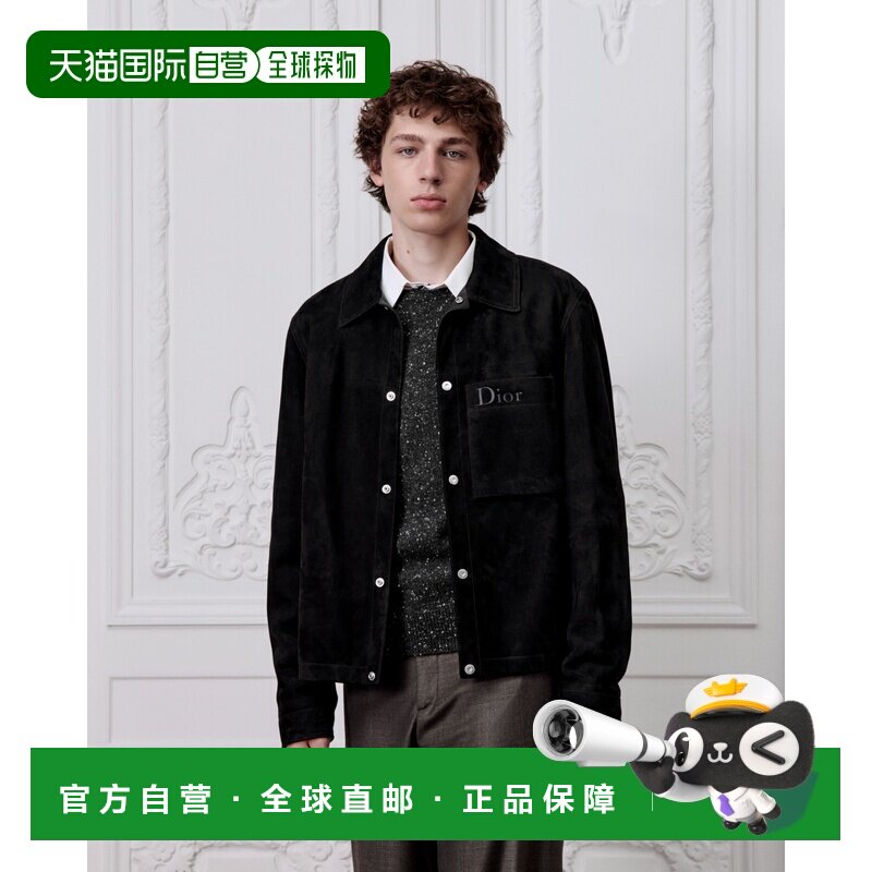 自营1h可退 欧洲直邮Dior迪奥 男士黑色羊羔绒皮质夹克