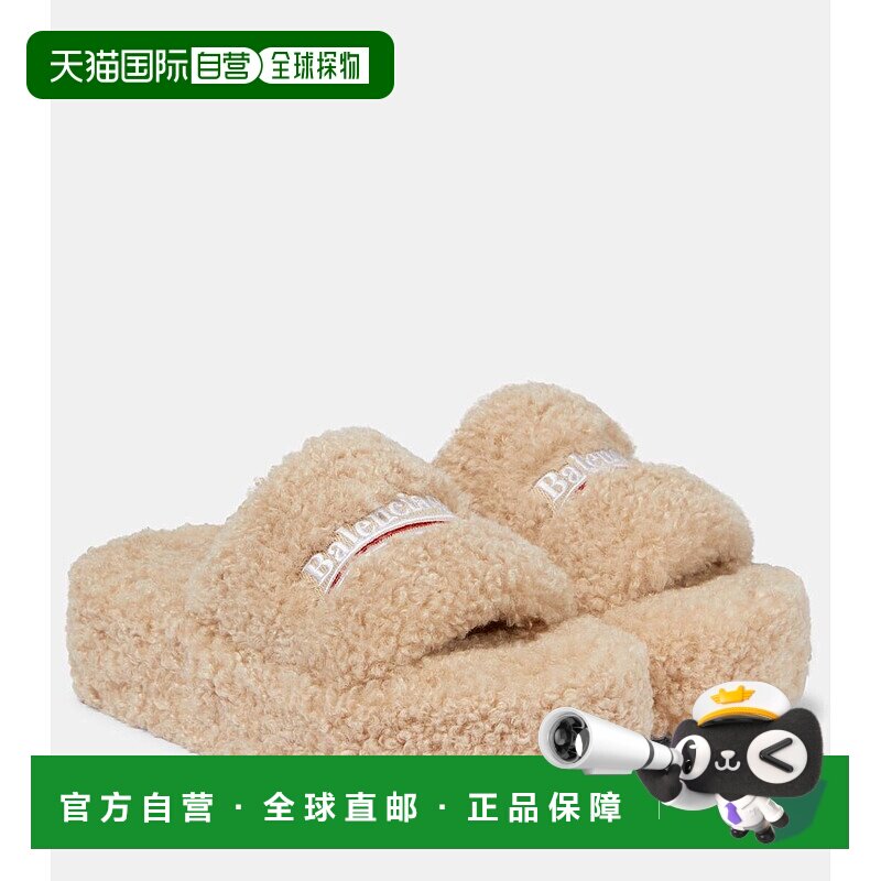 香港直邮Balenciaga 巴黎世家 女士 徽标人造毛羊皮凉拖凉鞋