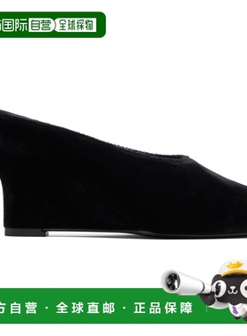 1h可退 香港直邮toteme 女士 黑色 Peep-Toe Velvet Wedge Mule
