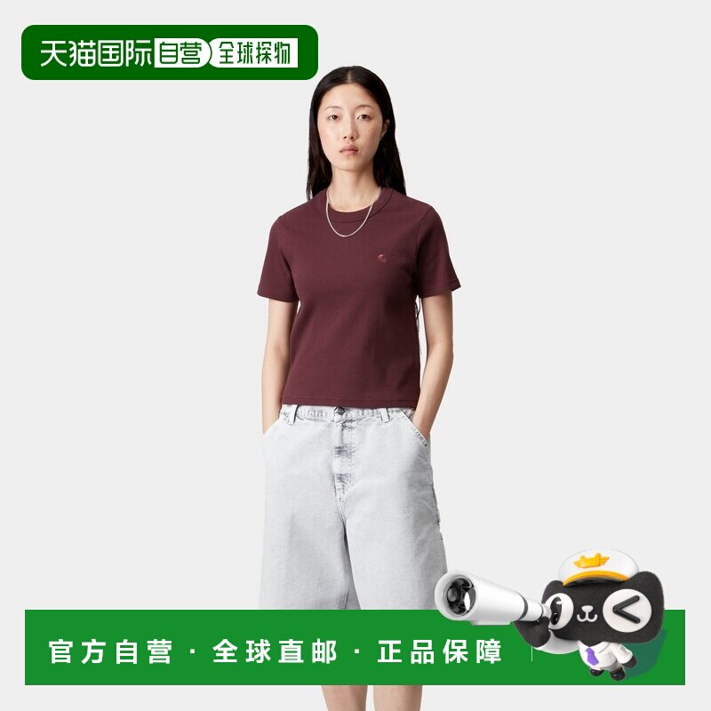自营欧洲直邮Carhartt WIP 女士暗枣红棉C标志短袖T恤