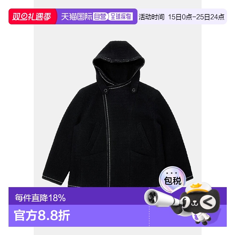 Black Hooded-Neck Long-Sleeve Coat