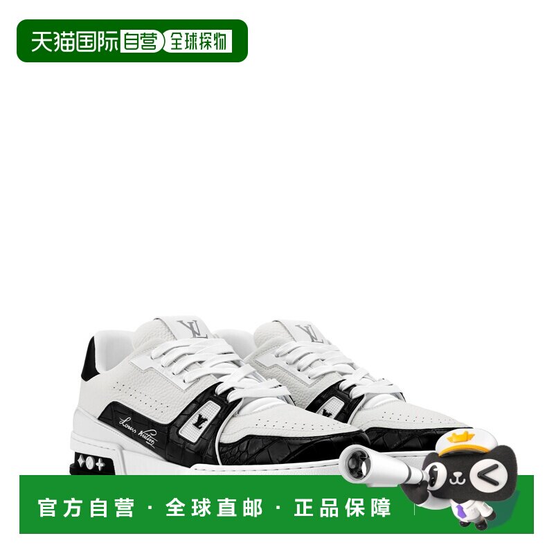 自营1h可退 欧洲直邮LV路易威登 男士黑色皮革老花图案运动鞋