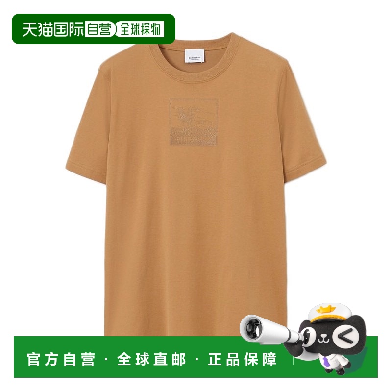 自营BURBERRY/博柏利23新款 女驼色马术骑士装饰棉质T恤