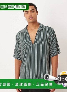 香港直邮ASOS 男士 设计宽松套头深色绿色条纹衬衫